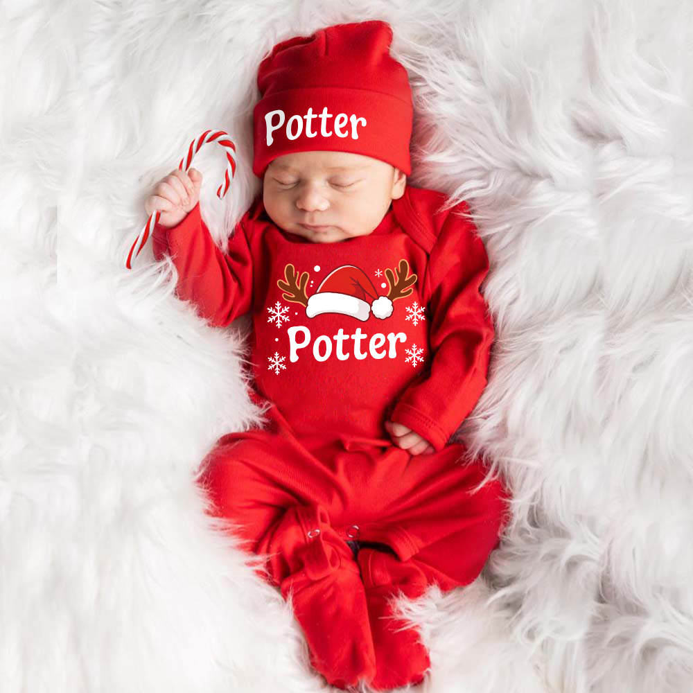 Personalized Baby Reindeer Christmas Hat Romper Set | MCGift423