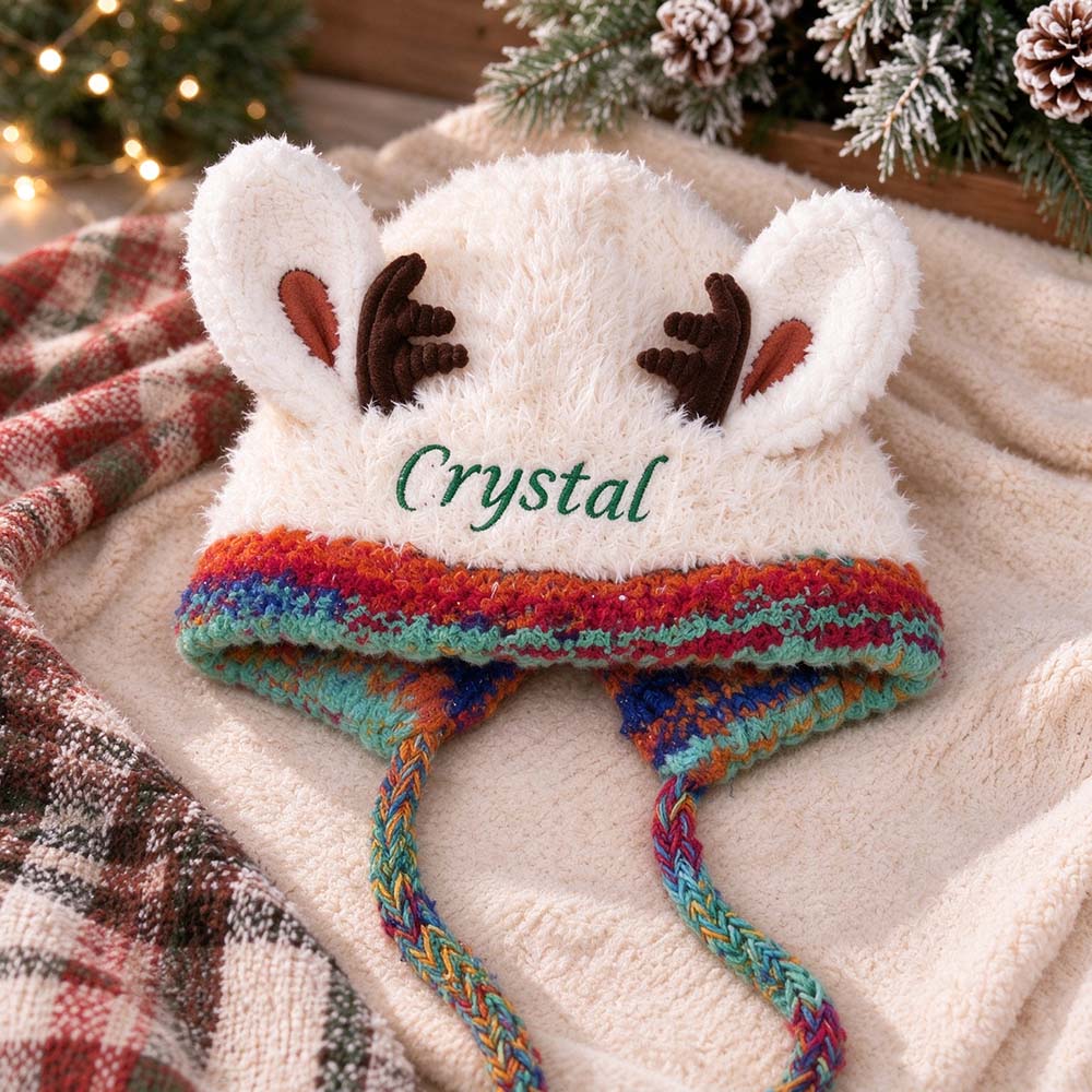 Personalized Embroidered Kids Christmas Reindeer Winter Hat | HSKid106