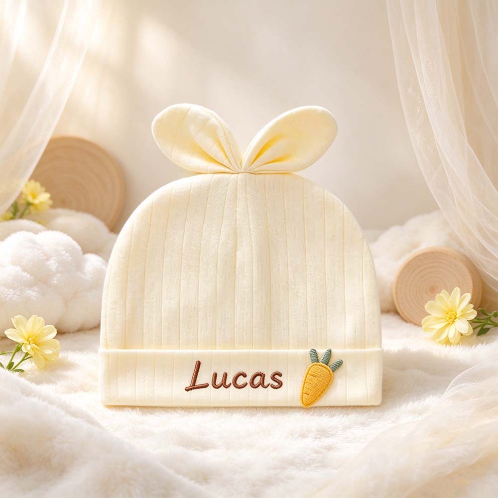 Personalized Embroidered Bunny Ears Baby Beanie Hat | HSKid108