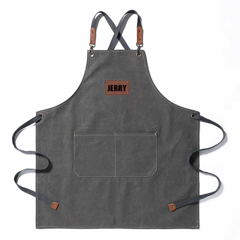 Personalized Leather Patch Canvas Apron with Pockets for Kid & Adult | Apron25