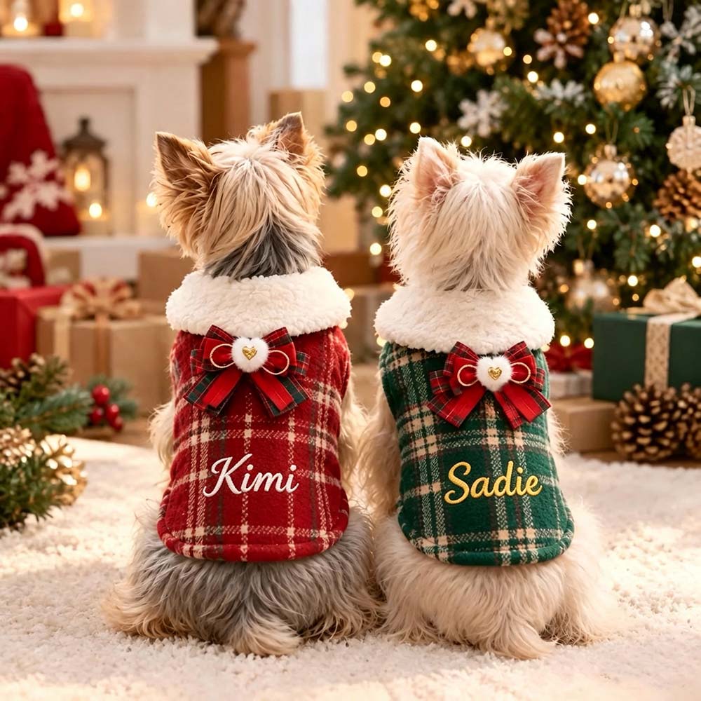 Personalized Embroidered Christmas Dog Vest with Faux Fur Collar | BKPet613