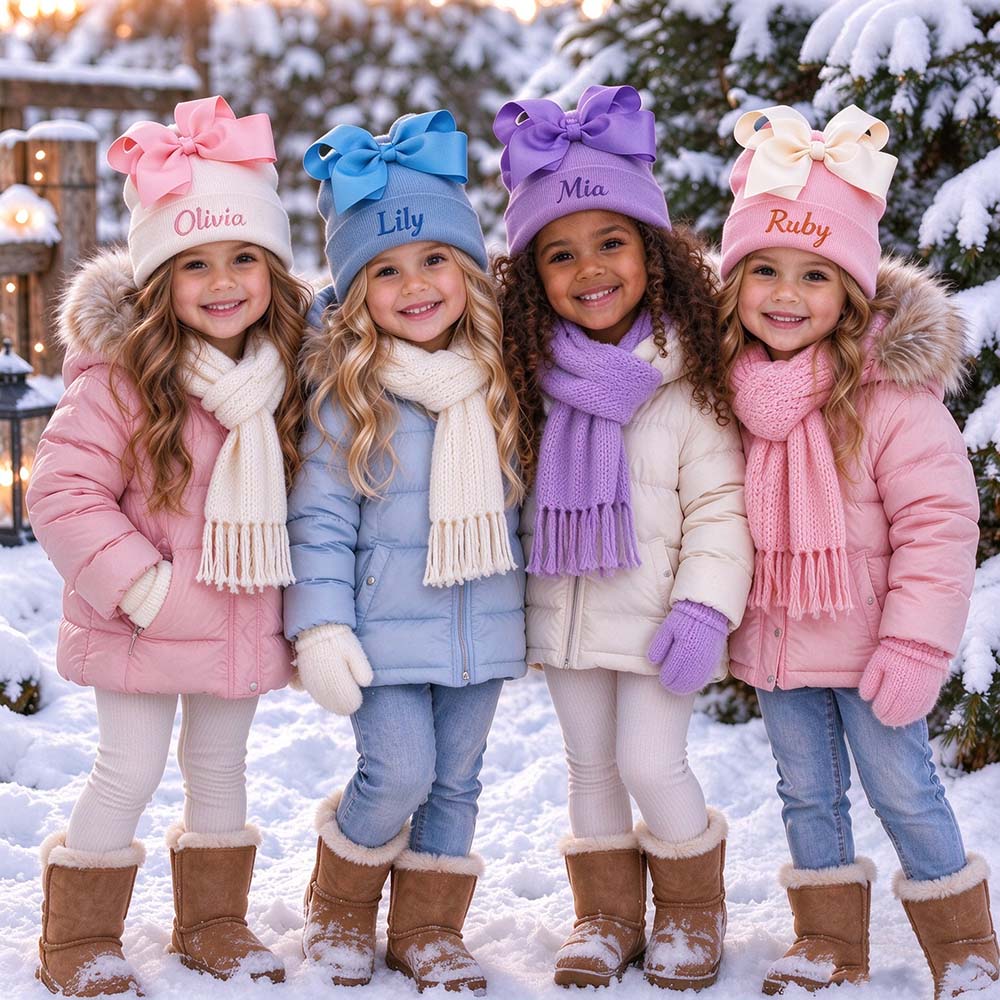 Personalized Embroidered Soft Hat With Bow For Baby & Kids | HSKid102