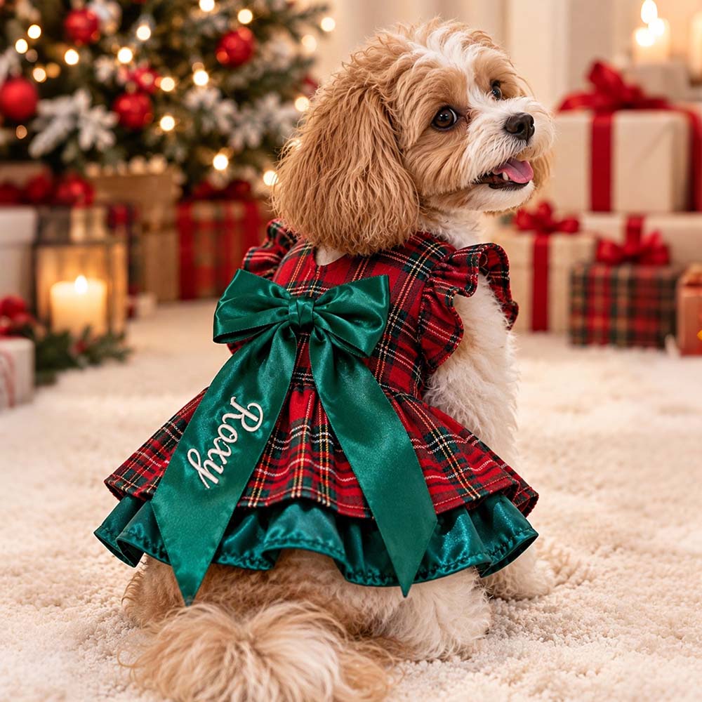 Personalized Embroidered Christmas Pet Dress with Bow | MCGift433
