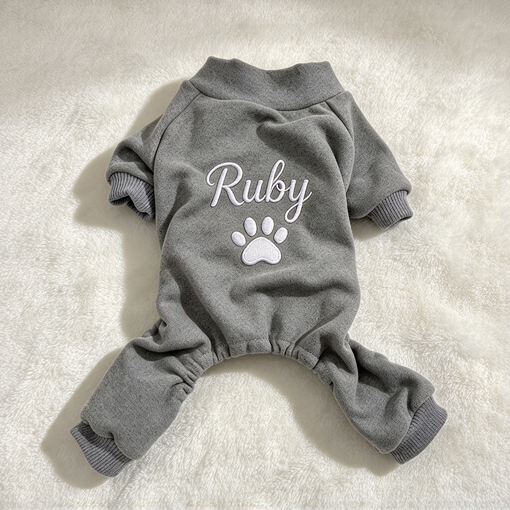 Personalized Hand Embroidery Pets Winter Warm Four-Legged Jumpsuit | BKPet610