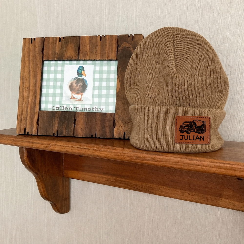 Personalized Kids Dinosaur & Excavator Leather Patch Beanie Hat | HSKid100