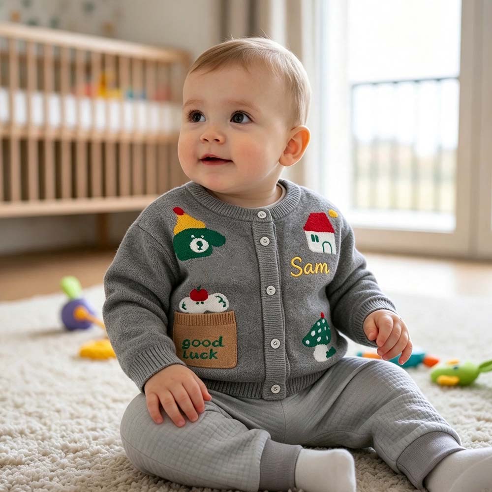 Personalized Embroidered Adorable Animals Knit Cardigan | CWBaby549