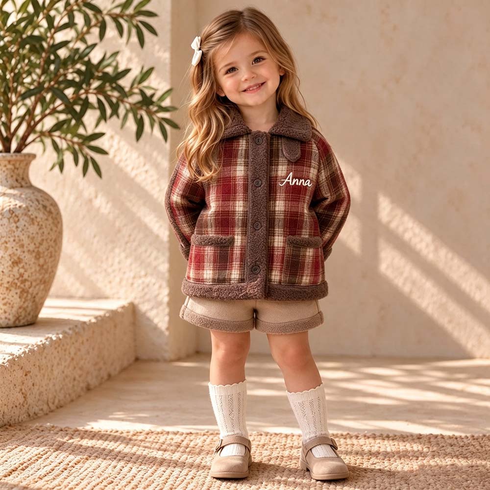 Personalized Embroidered Plaid Thick Winter Coat for Girls | CWBaby555