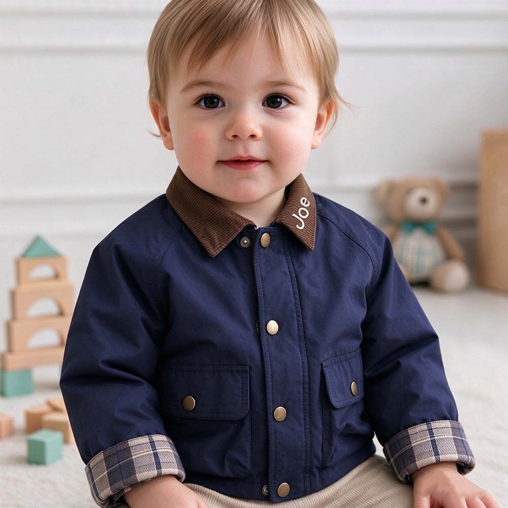 Personalized Embroidered Kids Plaid Patchwork Jacket | CWBaby556