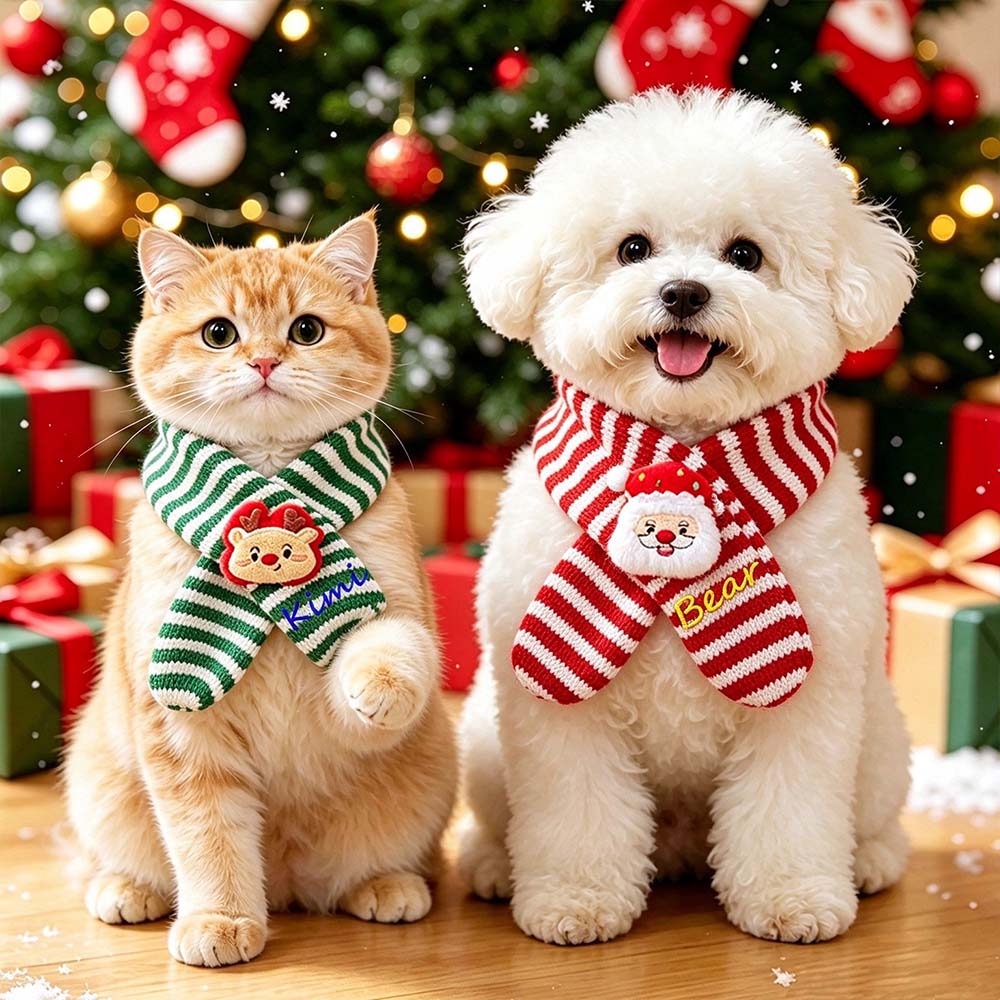Personalized Embroidered Christmas Cute Knit Pet Scarf | MCGift438