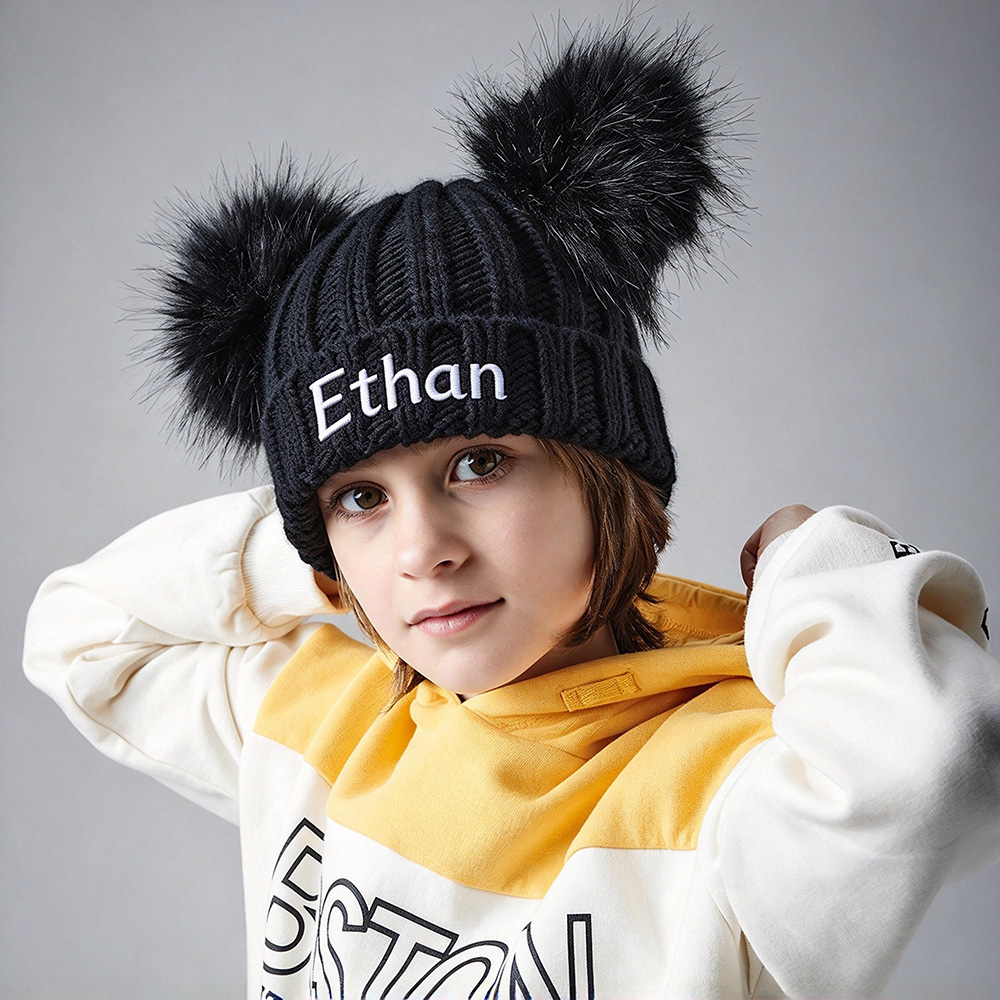 Personalized Embroidery Kid & Adult Pom Pom Hat for Comfort & Unique | HSKid07