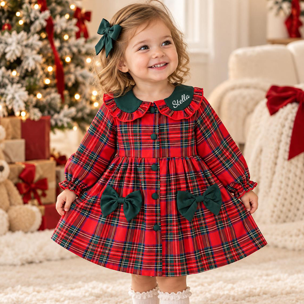 Personalized Baby Girl Christmas Plaid Dress Set | MCGift445