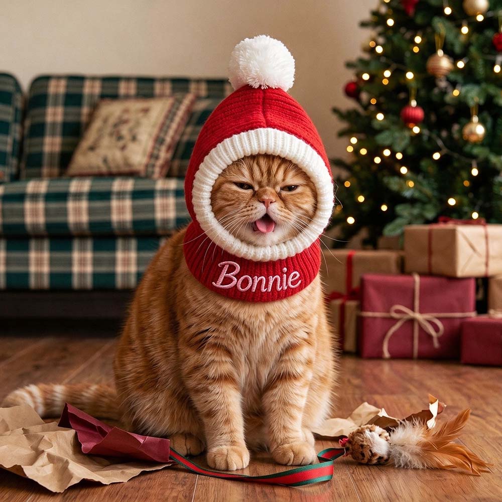Personalized Embroidered Pets Christmas Knitted Pom Pom Snood Hat | MCGift446