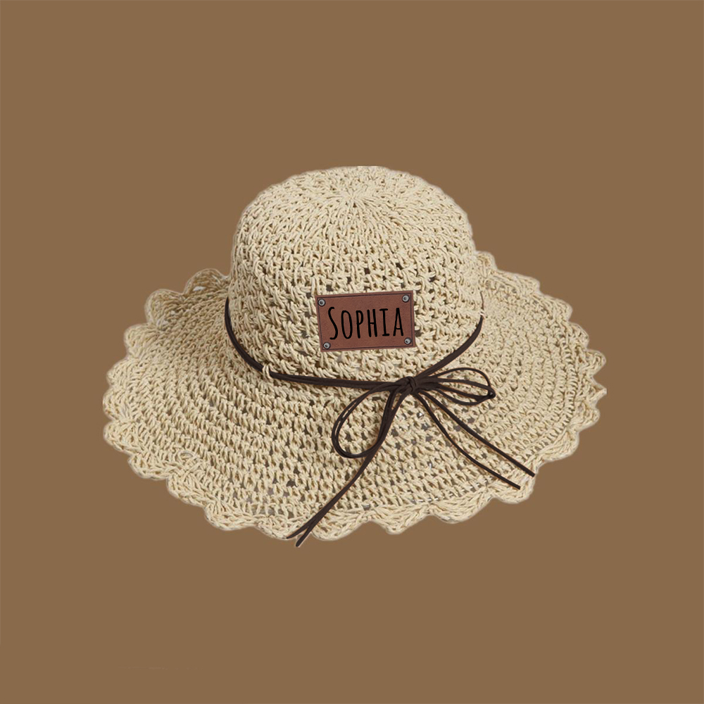 Personalized Bow Leather Patch Straw Hat for Comfort & Unique | CWBeach86