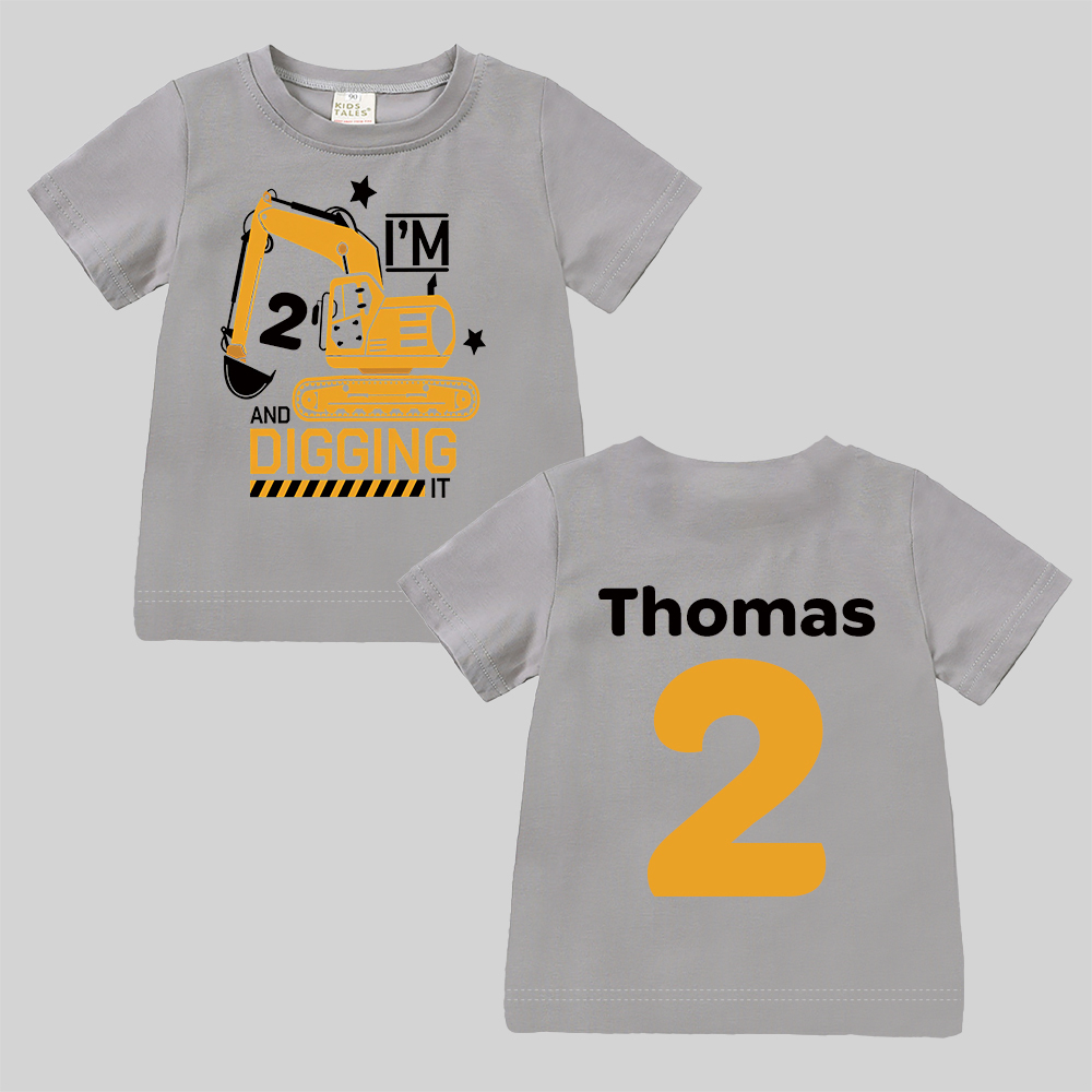Personalized Construction Digging It Truck Birthday T-Shirt | inBirth26