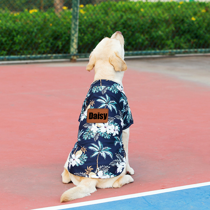 Personalized Leather Patch Hawaiian Pet Shirt | BKPet51