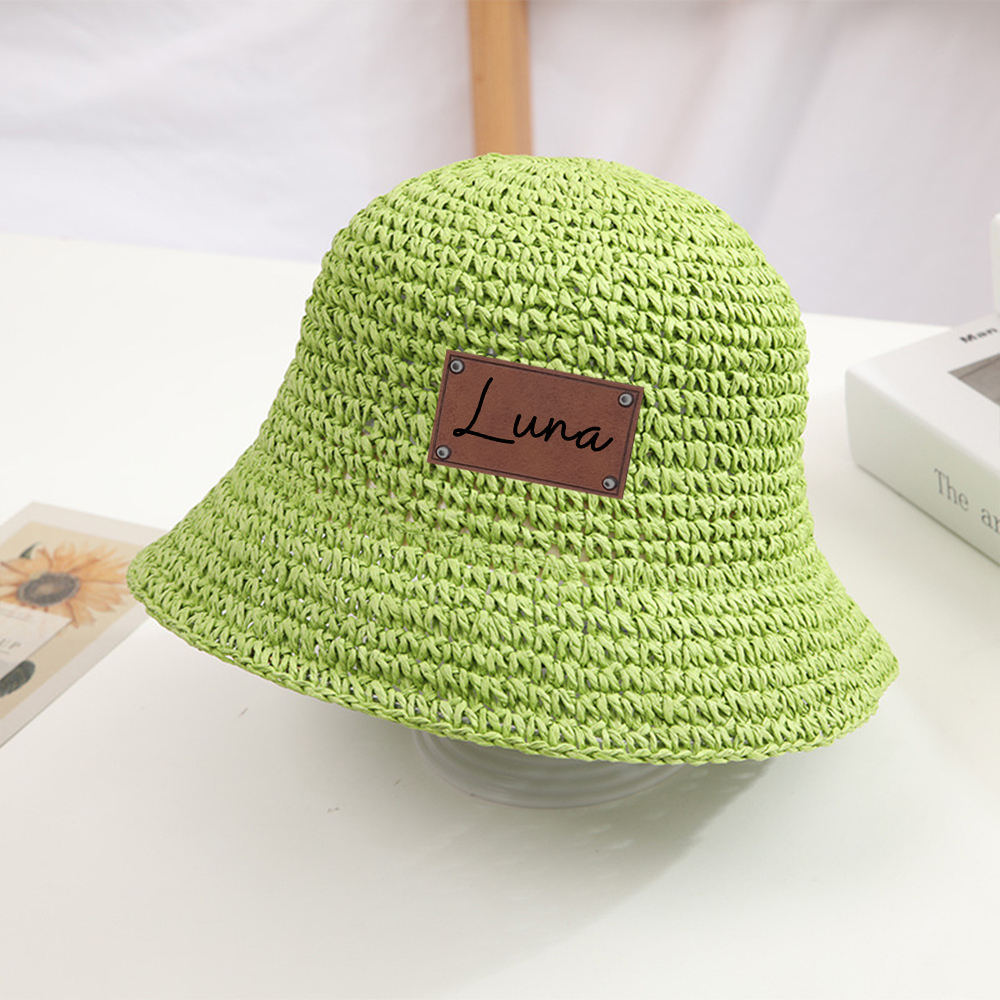 Personalized Colorful Leather Patch Straw Hat for Comfort & Unique | CWBeach86