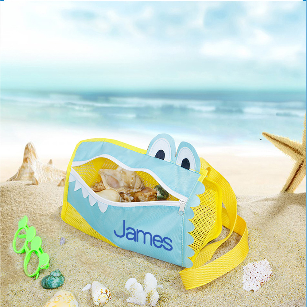 Personalized Kids Crocodile Seashell Zipper Mesh Beach Bag | CWBeach93