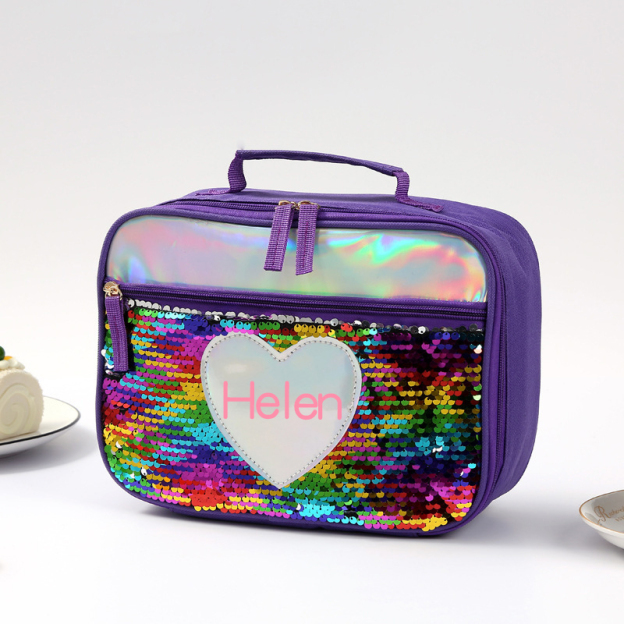Personalized Name Sequin Kids Lunch Bag