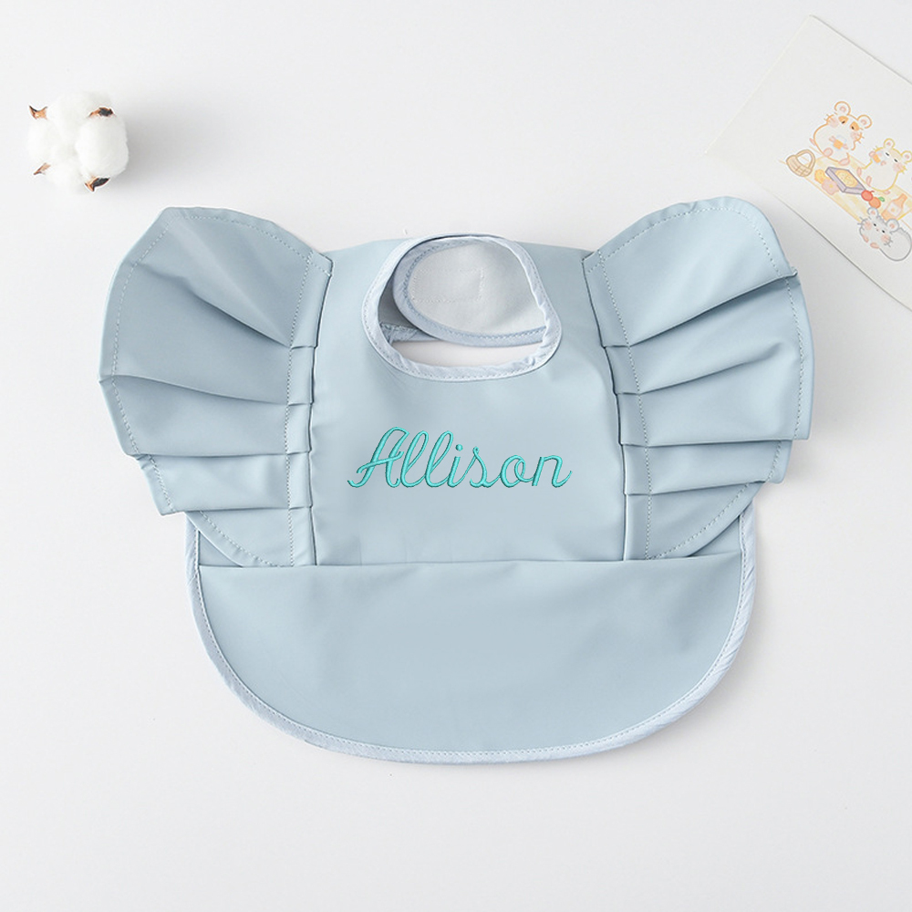 Personalised Embroidery Baby Ruffle Waterproof Color Bib  | CWBaby62