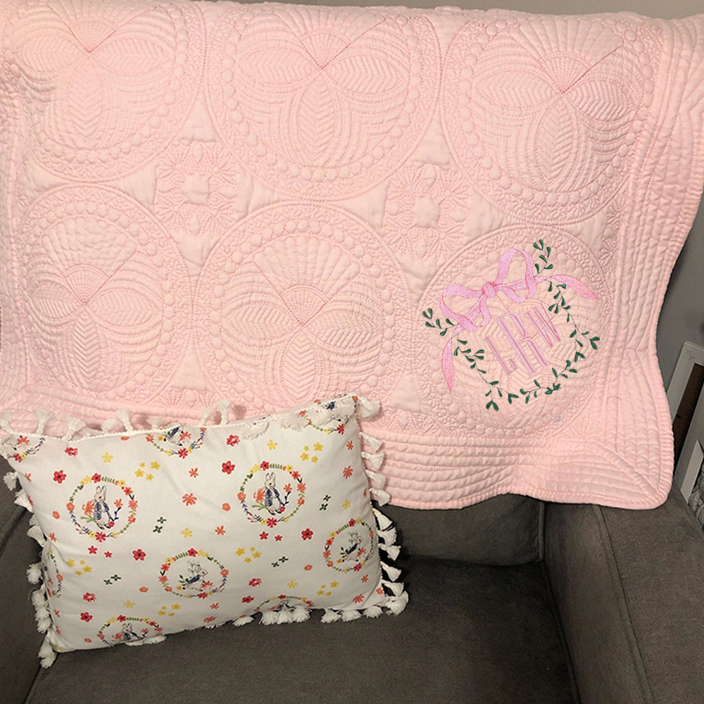 Personalized Embroidered Bow Monogram Knit Blanket for Comfort & Unique | CWBaby63