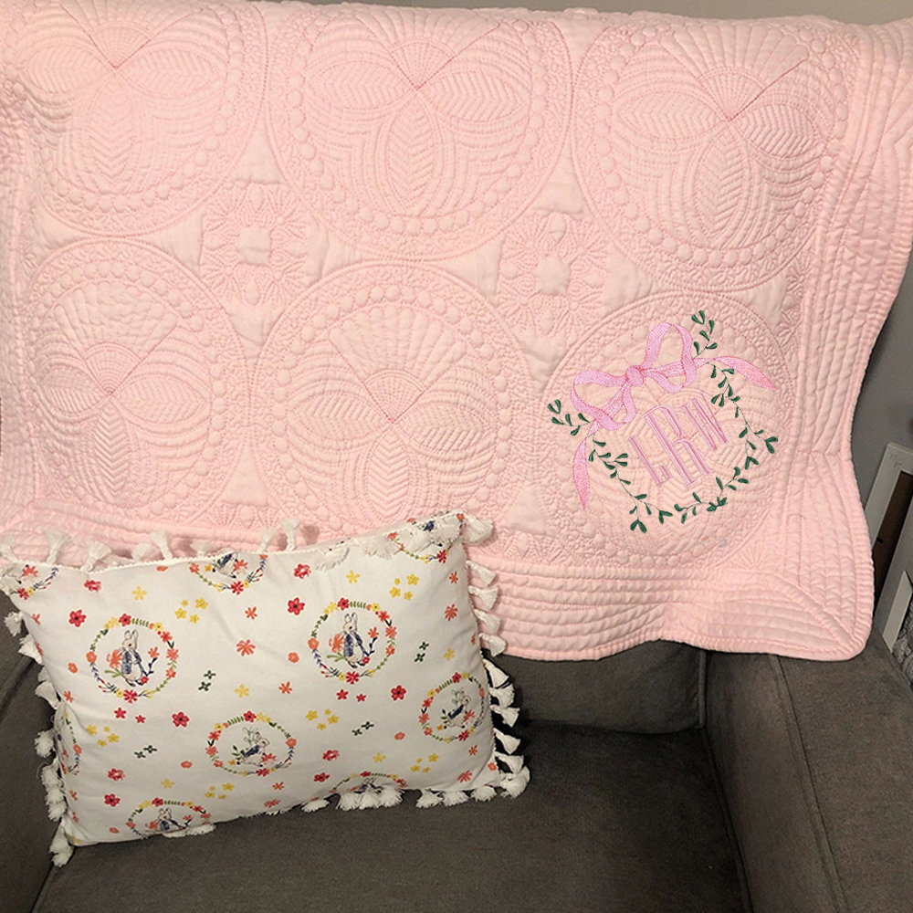 Personalized Embroidered Bow Monogram Knit Blanket for Comfort & Unique | CWBaby63