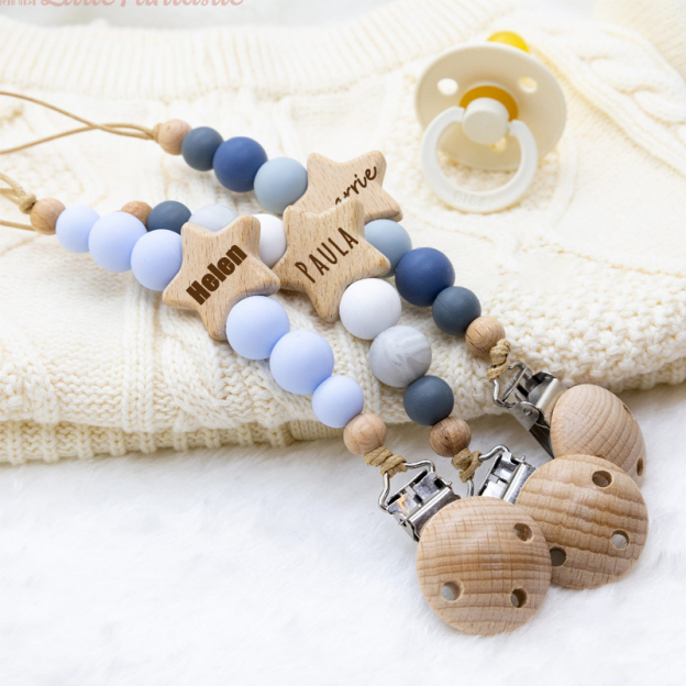 Personalized Baby Pacifier Star Color Bead Clip | CWBaby64