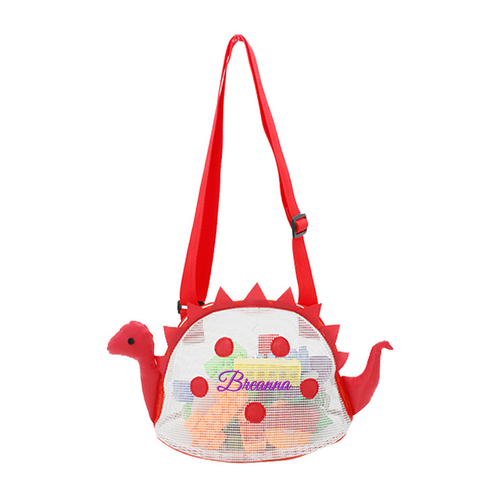 Personalized Embroidery Dinosaur Seashell Zipper Mesh Beach Bag | CWBeach102