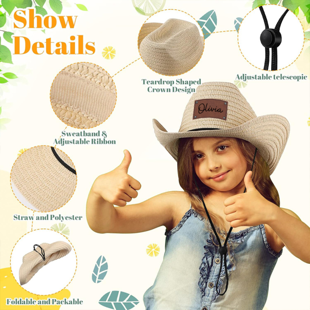 Personalized Leather Patch Cowboy Straw Hat | CWBeach106