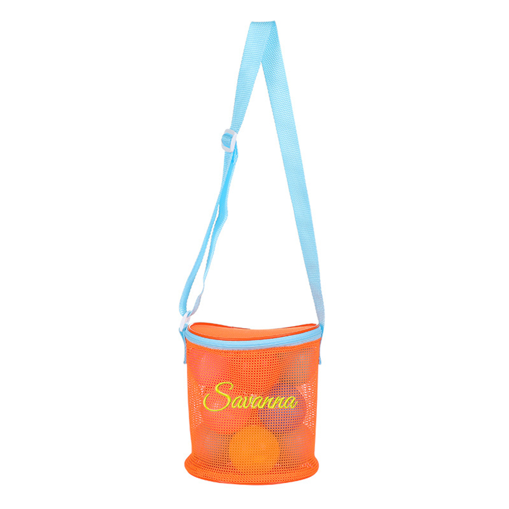 Personalized Embroidery Seashell Zipper Mesh Beach Bucket | CWBeach114