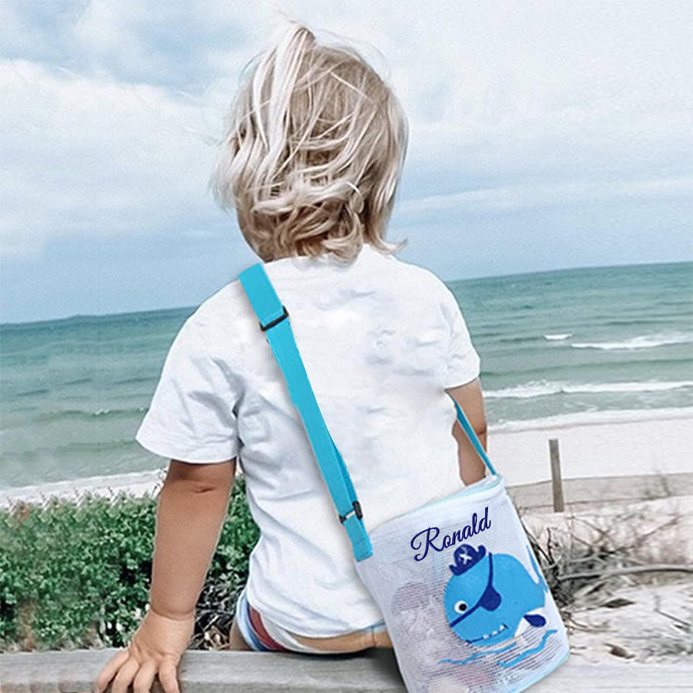 Personalized Embroidery Ocean Seashell Zipper Mesh Beach Bucket | CWBeach115