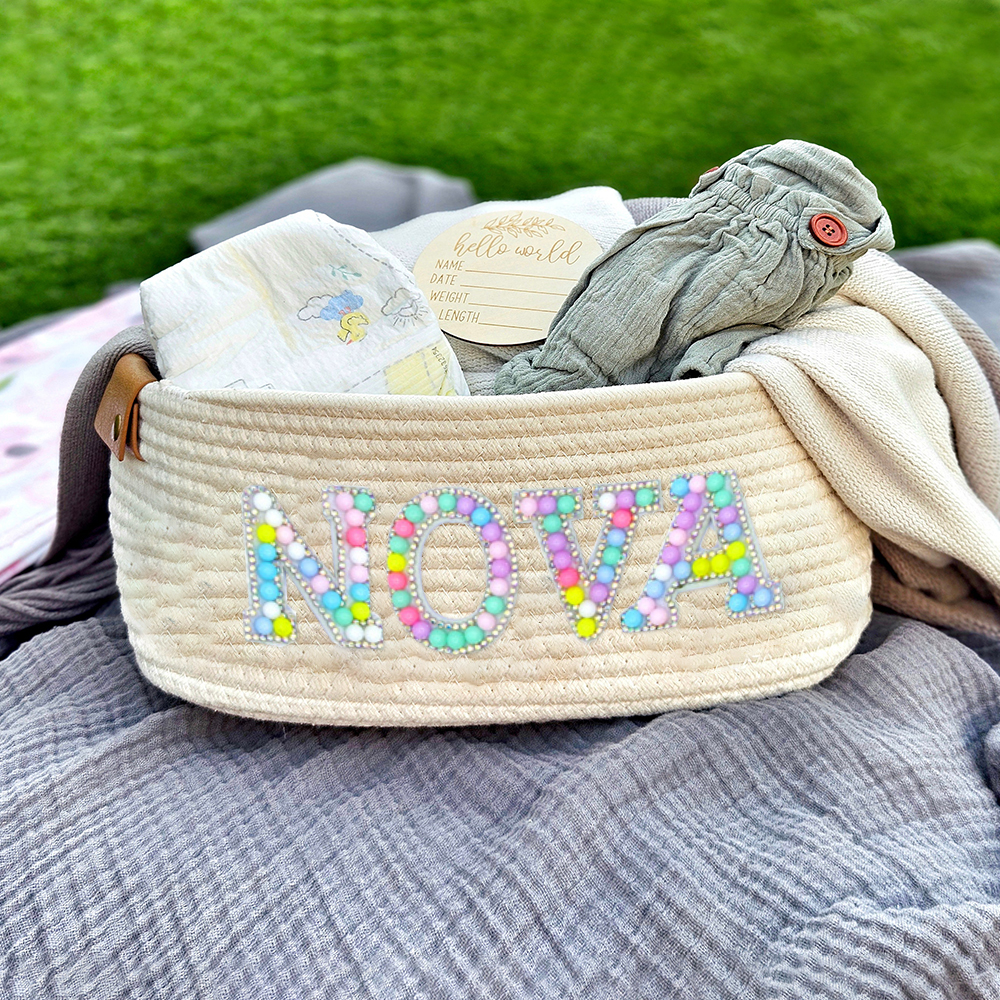 Personalized Kids Beaded Patch Back to School Basket | CWBaby73