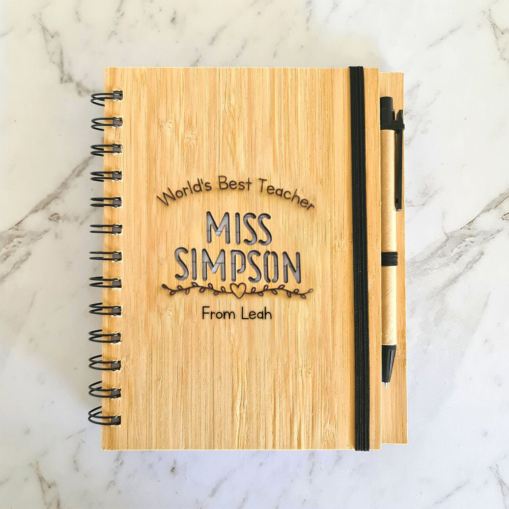 Personalized Bamboo Notebook and Pen Set for Teacher Appreciation Gift | CWTeach03