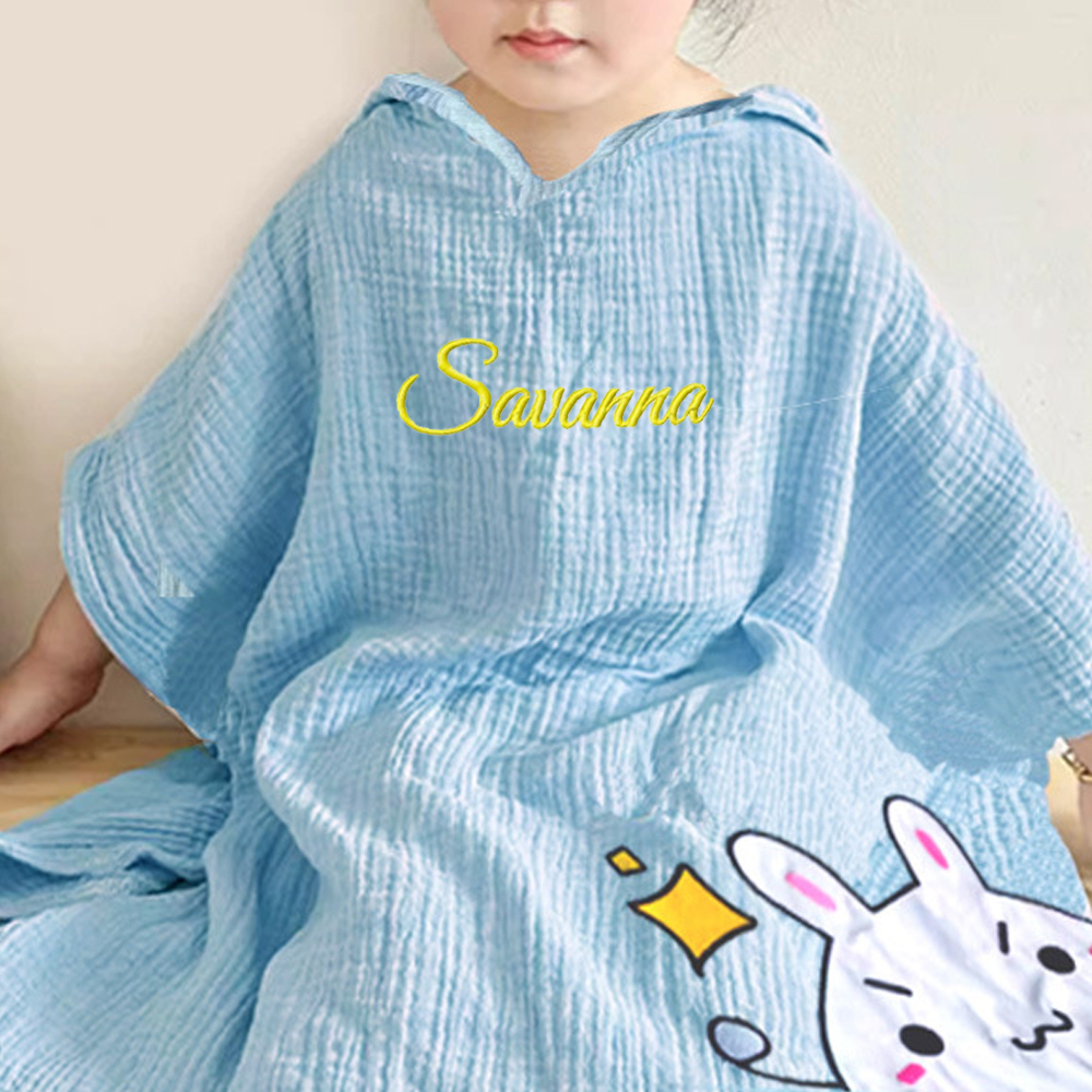 Personalized Embroidery Organic Cotton Muslin Hooded Beach Towel | Cwbeach119