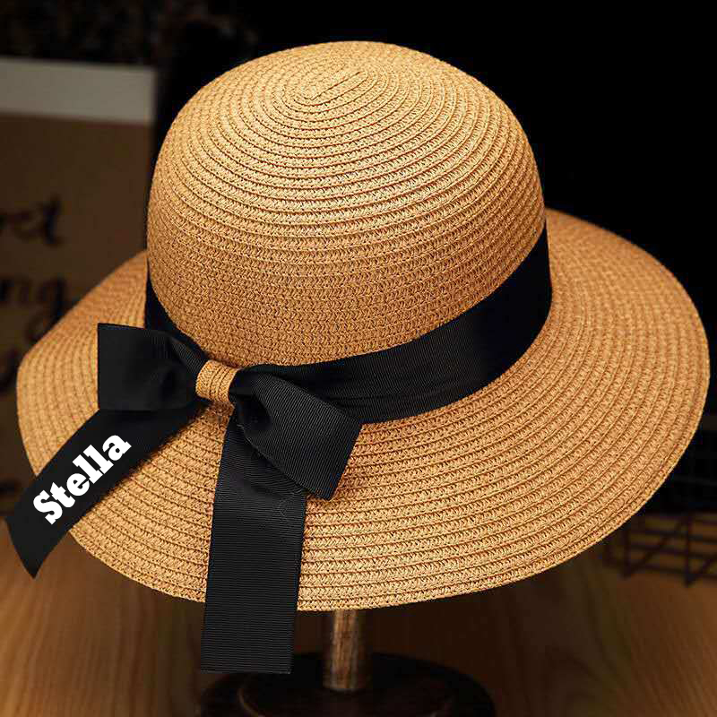 Personalized Ribbon Bow Straw Floppy Hat for Comfort & Unique | CWBeach118