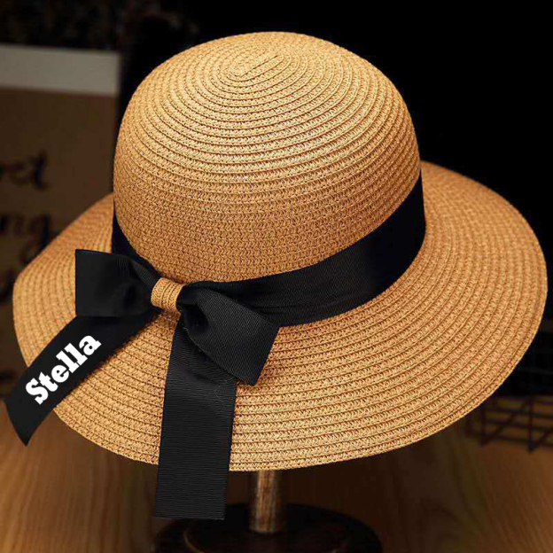 Personalized Ribbon Bow Straw Floppy Hat for Comfort & Unique | CWBeach118
