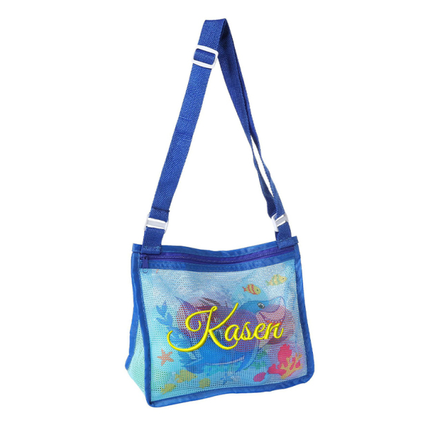 Personalized Embroidery Seashell Zipper Mesh Beach Bag | CWBeach132