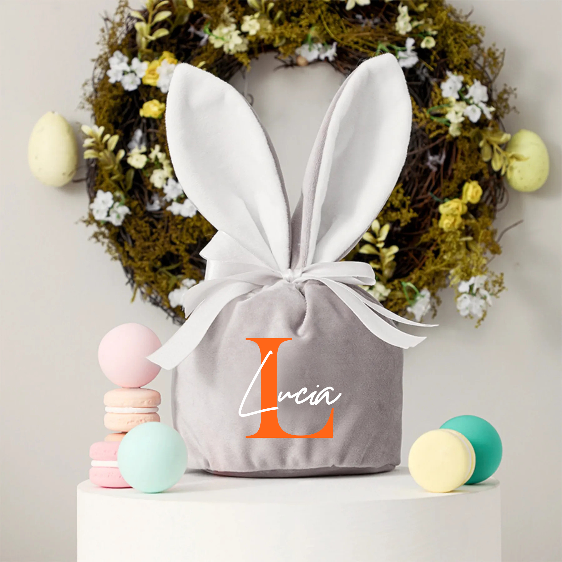Personalized Name Easter Bunny Velvet Basket | CWEaster20