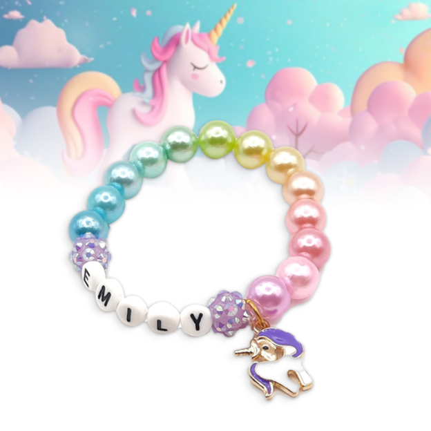 Personalized Kids Lovely Unicorn Bead Bracelet With Name | CWBeach138