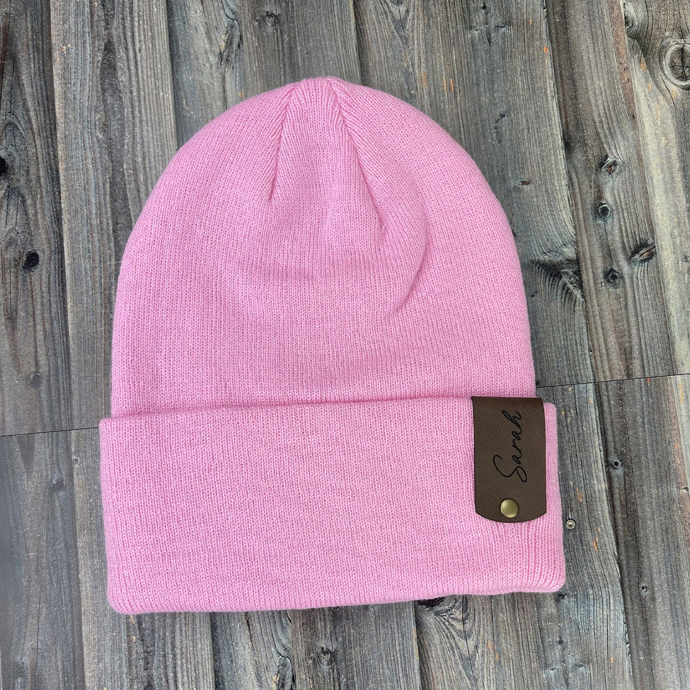 Personalized Leather Tag Infant Beanie for Comfort & Unique | HSKid31