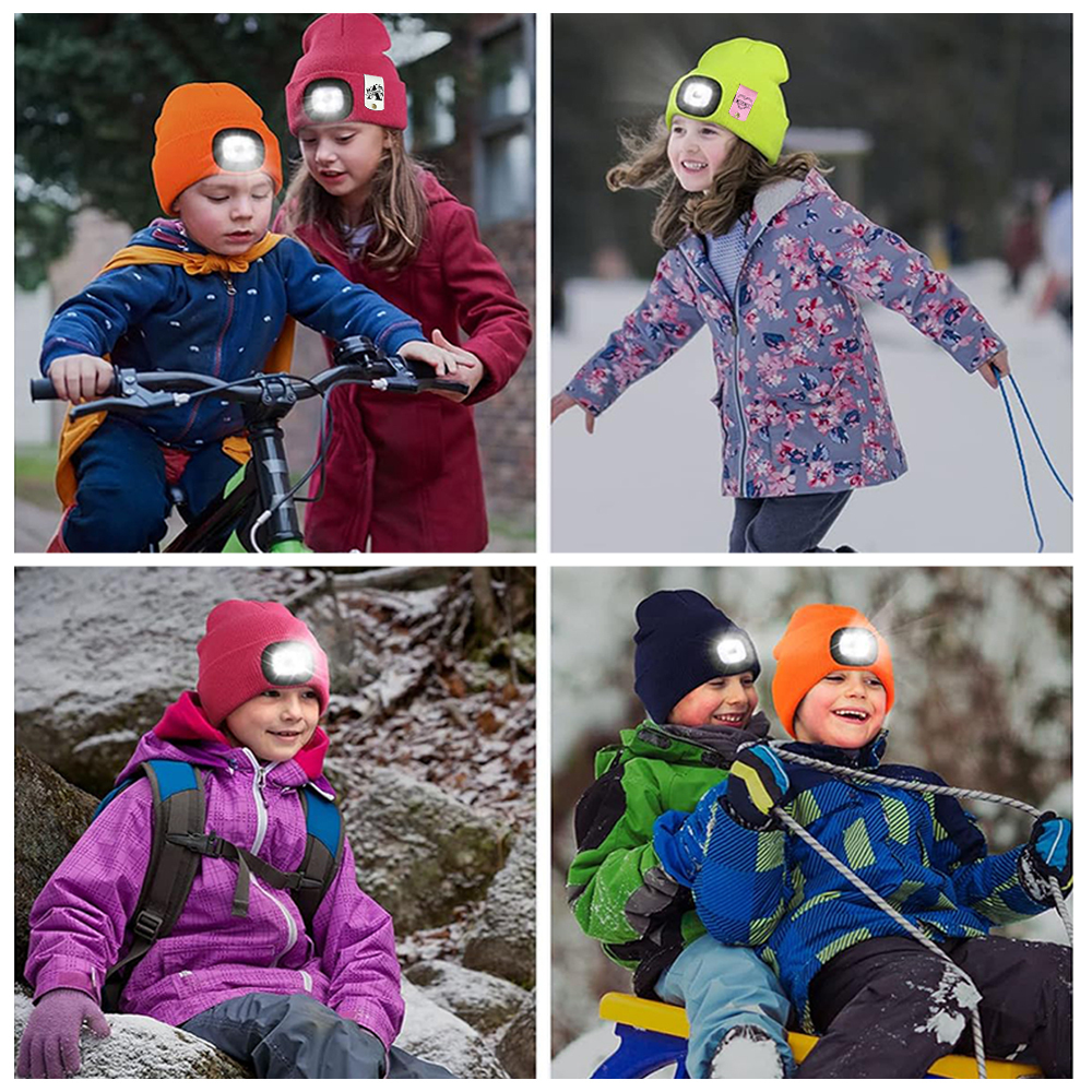 Personalized Kids Leather Tag Beanie with Headlamp | HSKid32