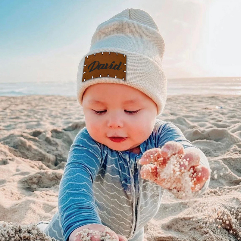 Personalized Leather Patch Beanie for Comfort & Unique | HSKid3301