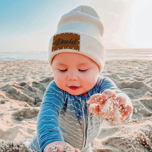 Personalized Leather Patch Beanie for Comfort & Unique | HSKid3301