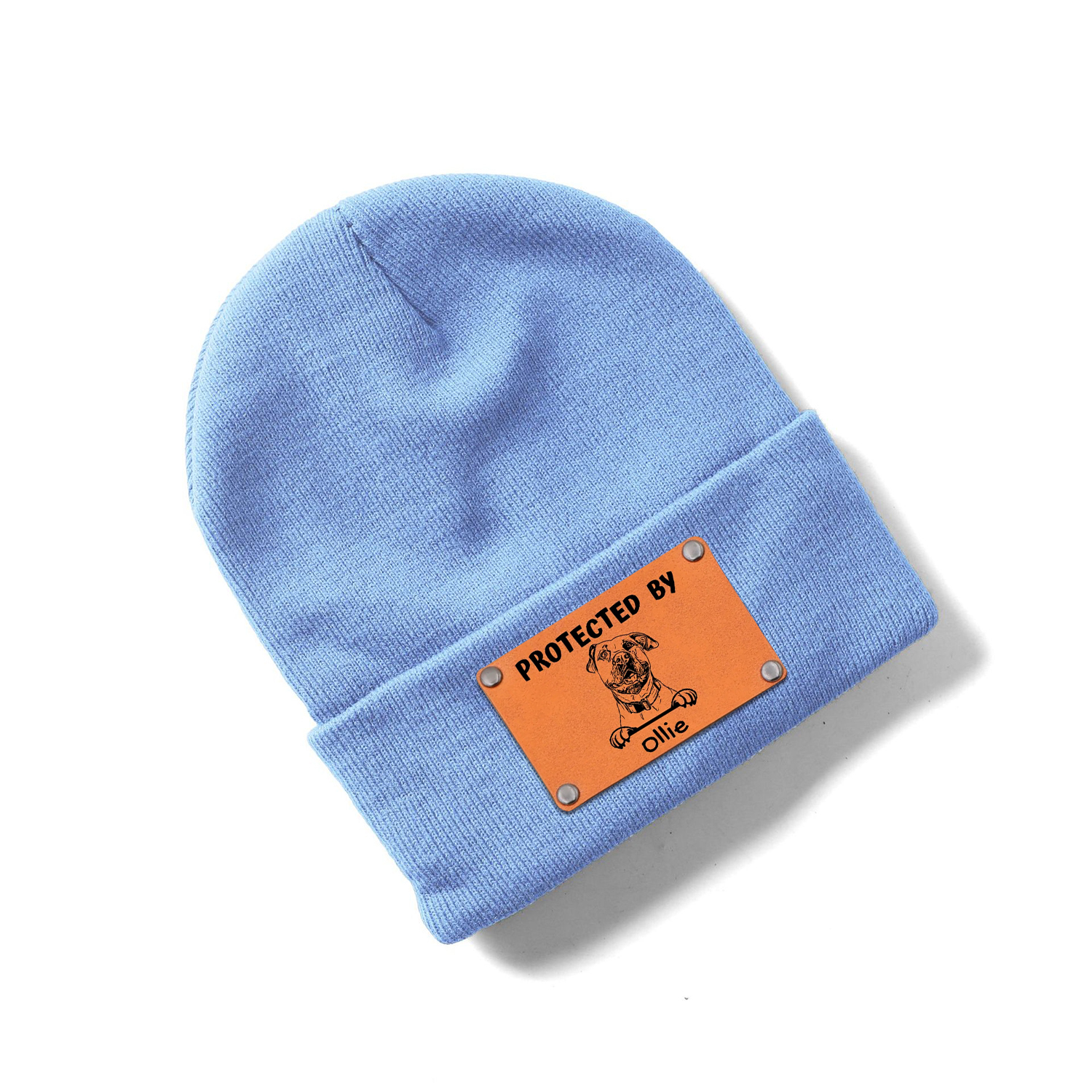 Personalized Vegan Leather Patch Baby Puppy Beanie | HSKid39