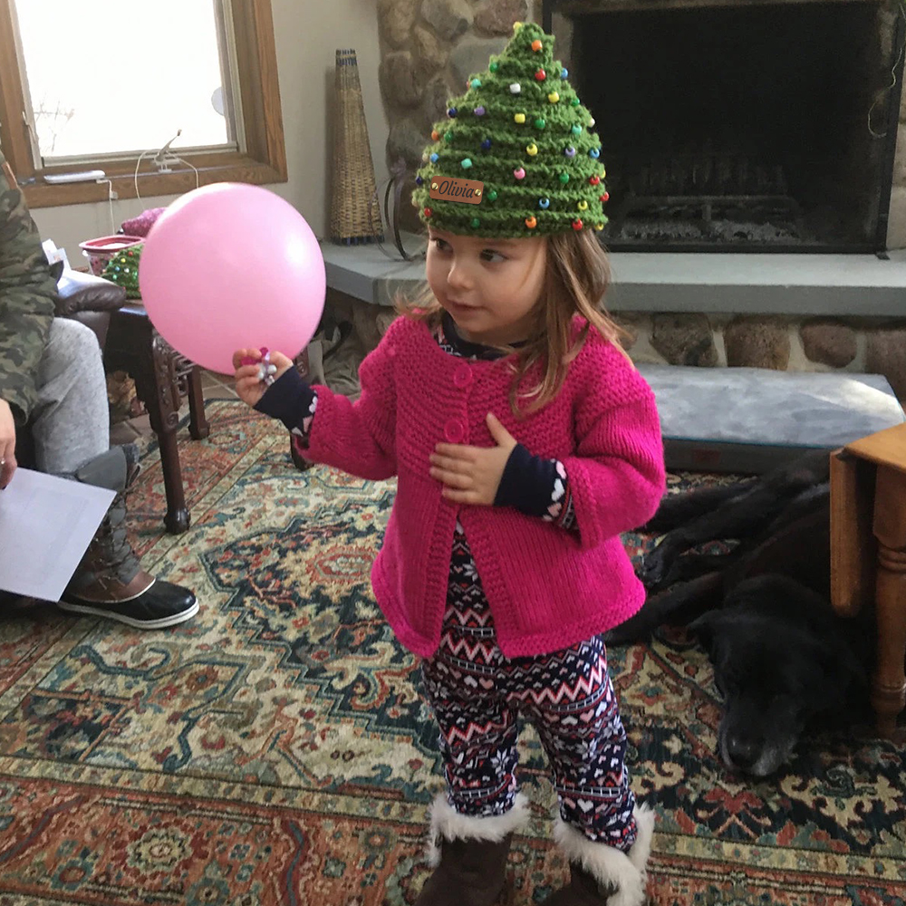 Personalized Leather Patch Christmas Tree Crochet Hat | MCGift51