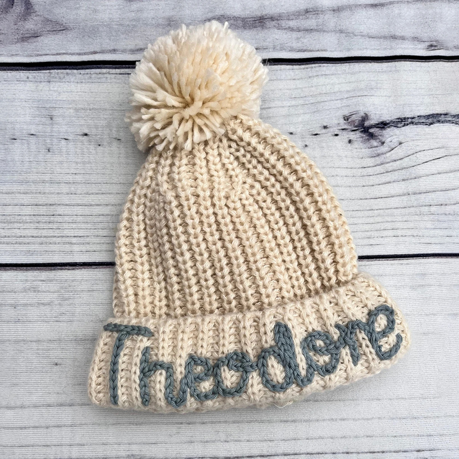 Personalized Hand Embroidery Pom Pom Beanie| HSKid44