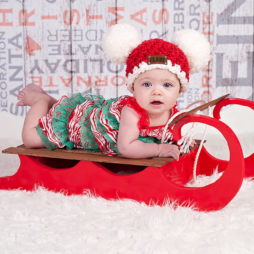 Personalized Leather Patch Christmas Pom Pom Hat | MCGift64 