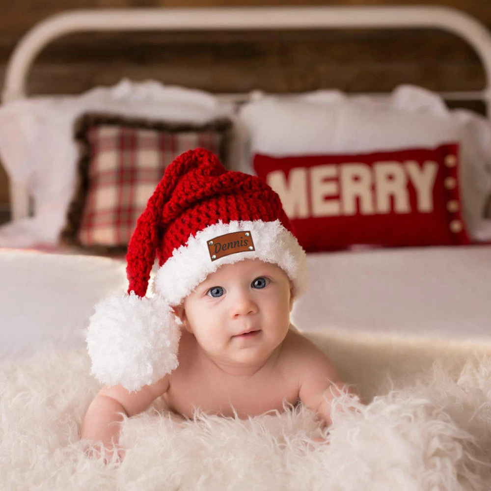 Personalized Leather Patch Christmas Santa Hat | MCGift65