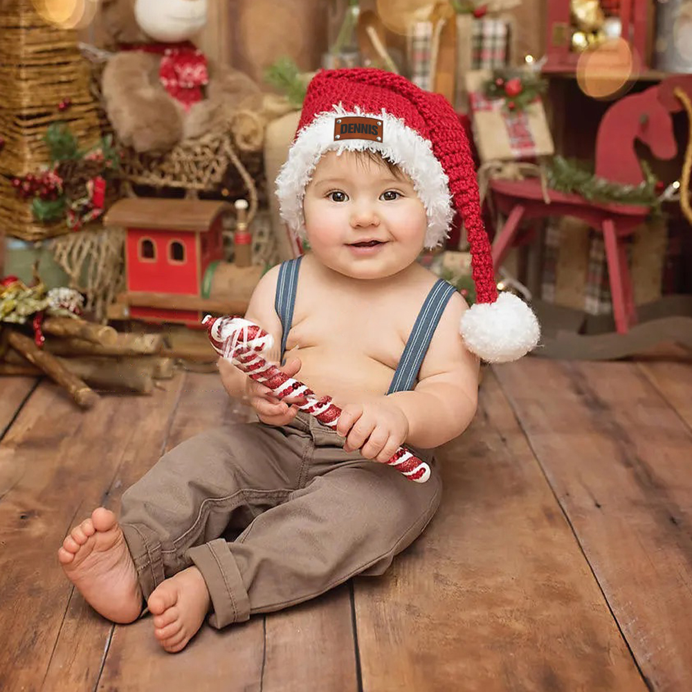 Personalized Leather Patch Christmas Santa Hat | MCGift65