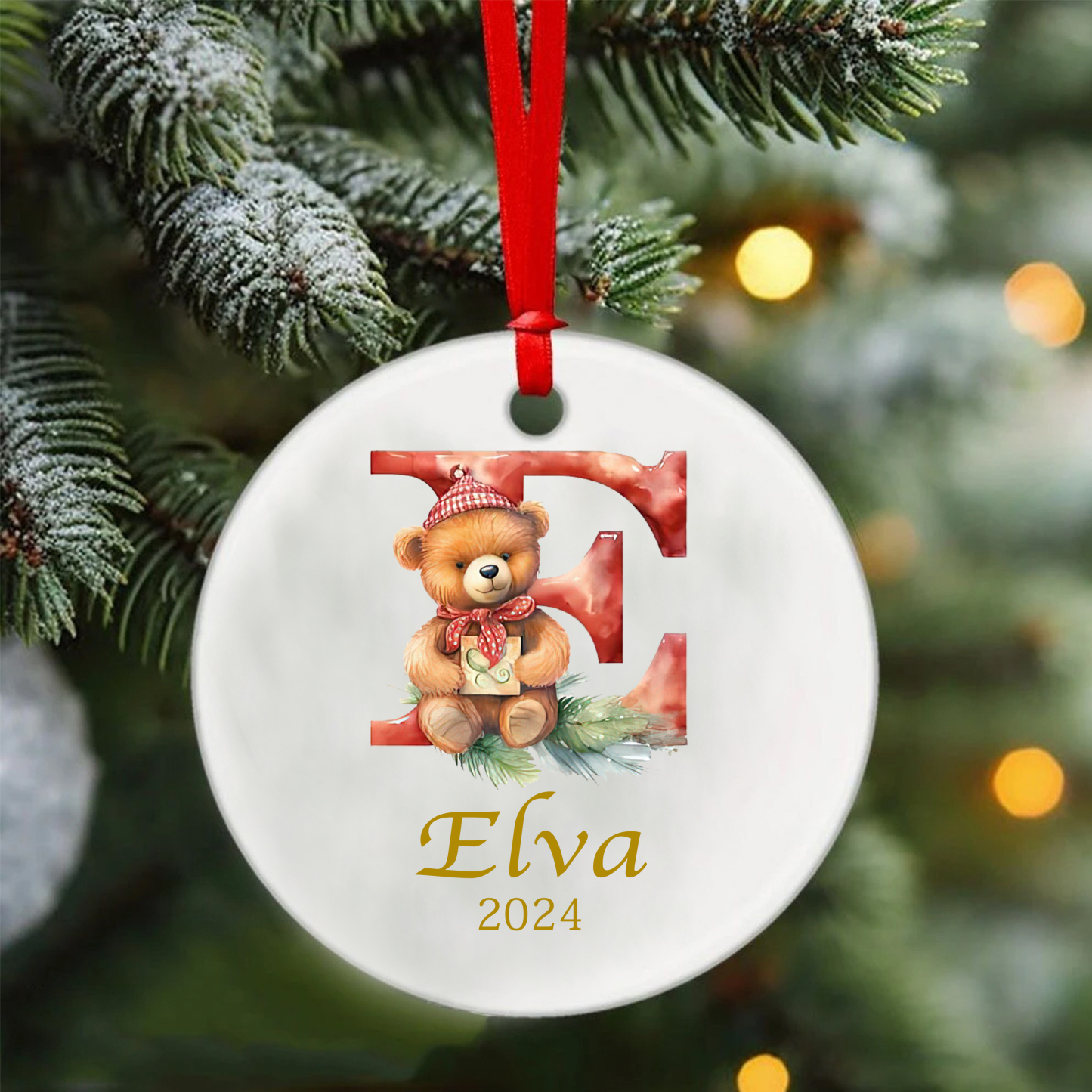 Personalized Christmas Teddy Bear Monogram Ornaments Decoration | MCGift5712