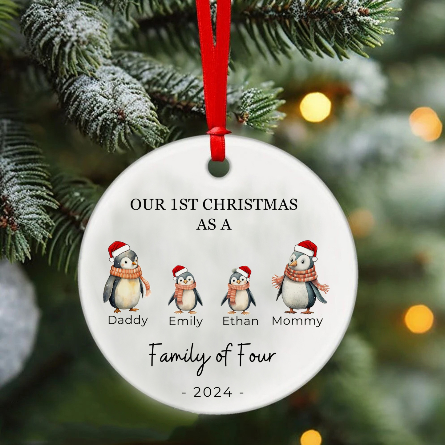 Personalized Christmas Lovely Penguin Family Name Ornaments Decoration | MCGift5713